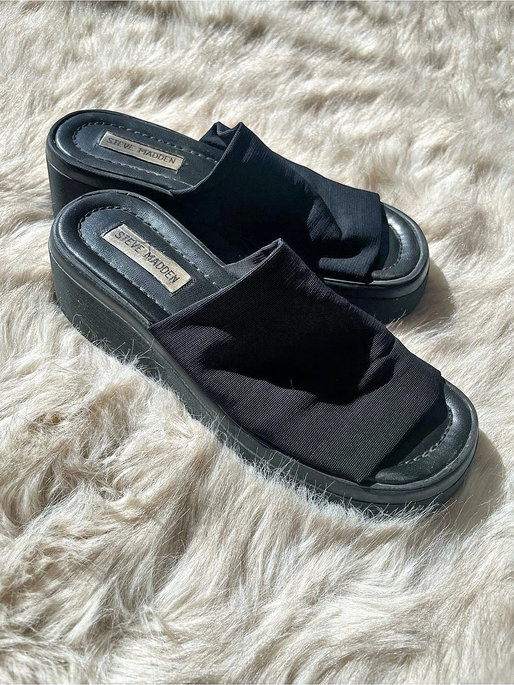 Steve Madden Slinky30 Platform Slide Sandal Black Wedge Sandals